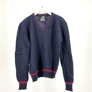 Vtg C&A Empire Men’s Shetland Wool Navy V-Neck Sweater Jumper Size M = 48/50